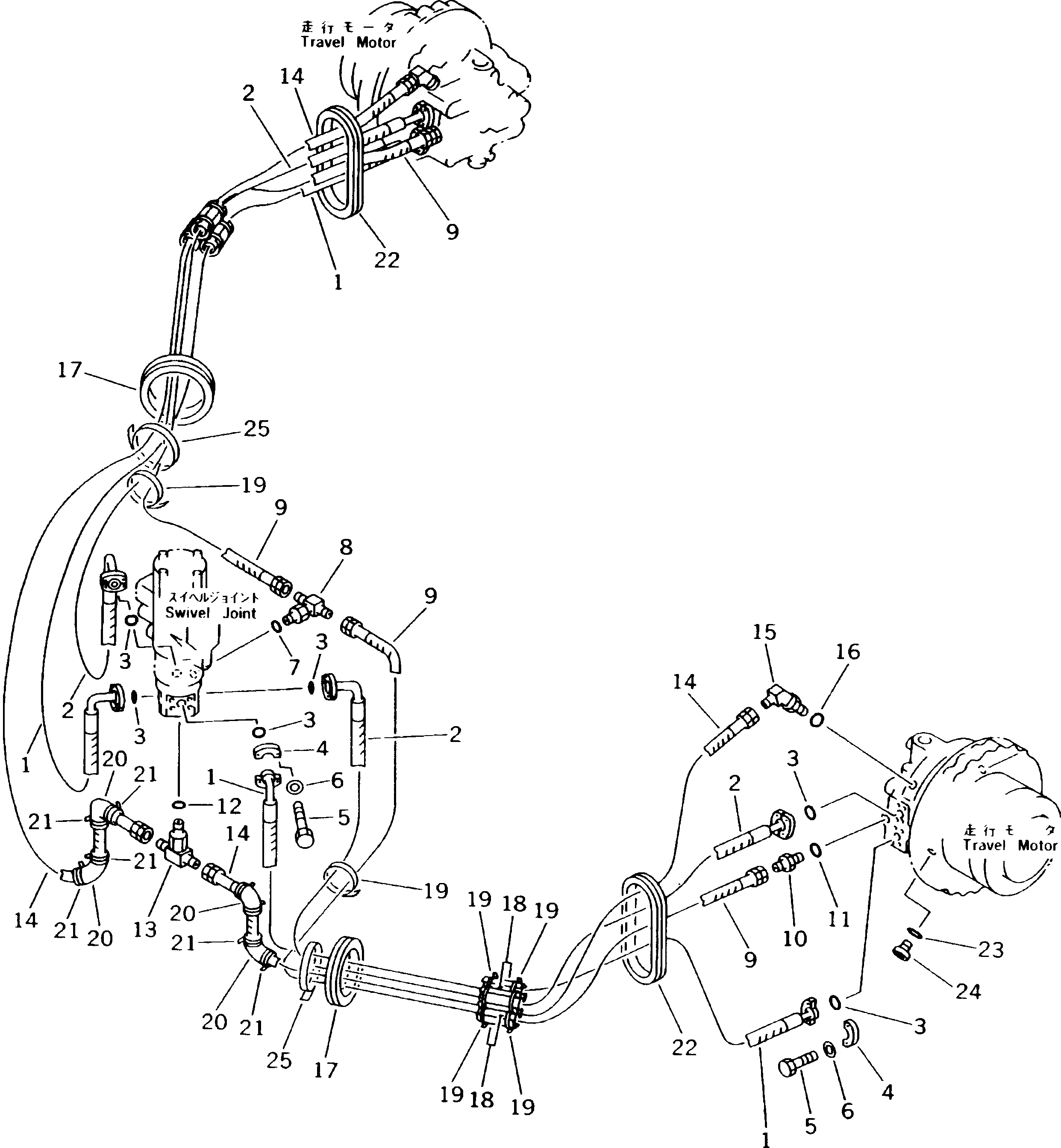 Komatsu parts book diagram for PC300LC-5K S/N K20001-UP: TRAVEL PIPING