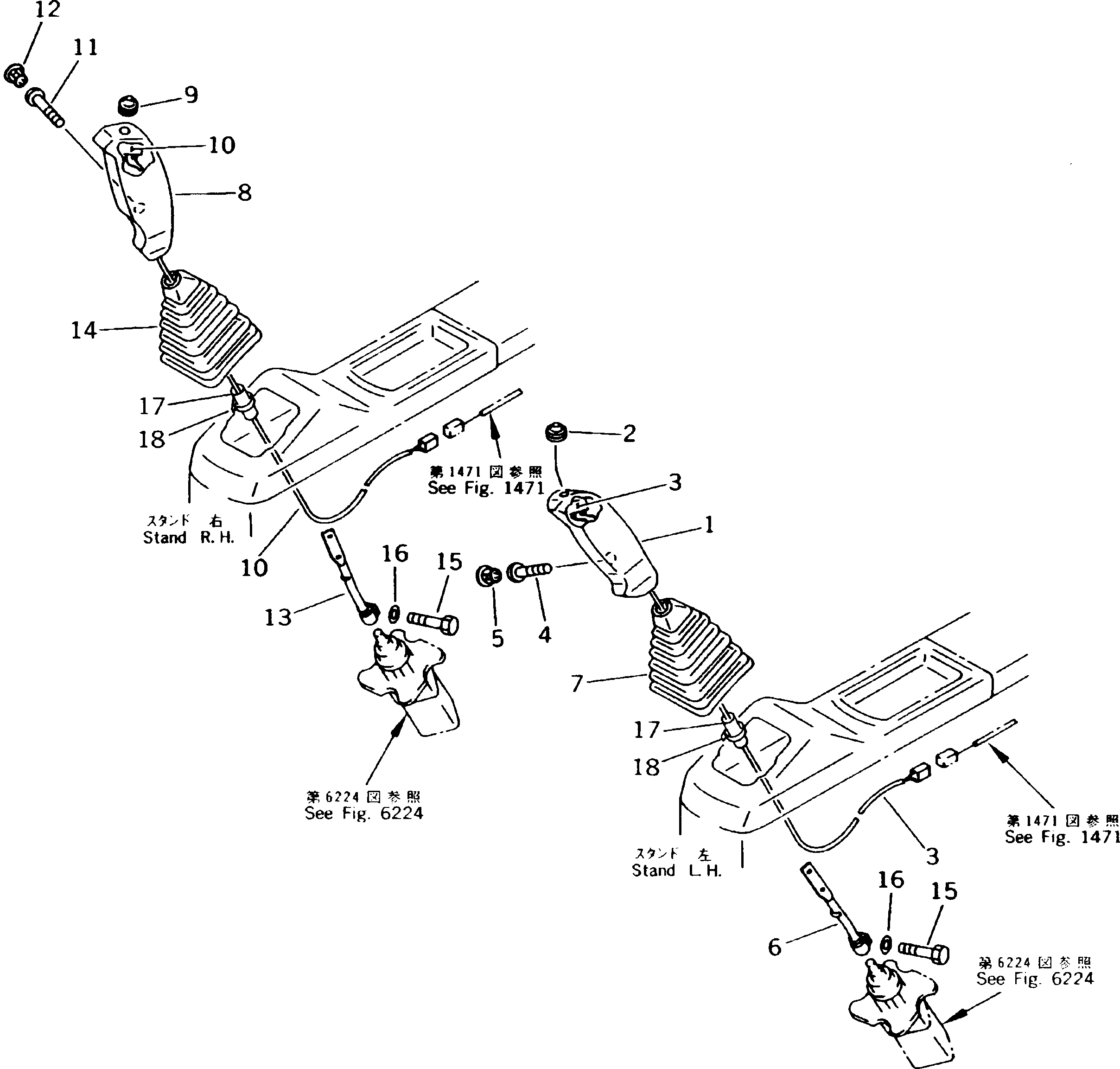 Komatsu parts book diagram for PC300LC-5K S/N K20001-UP: KNOB AND LEVER ? L.H. AND R.H.