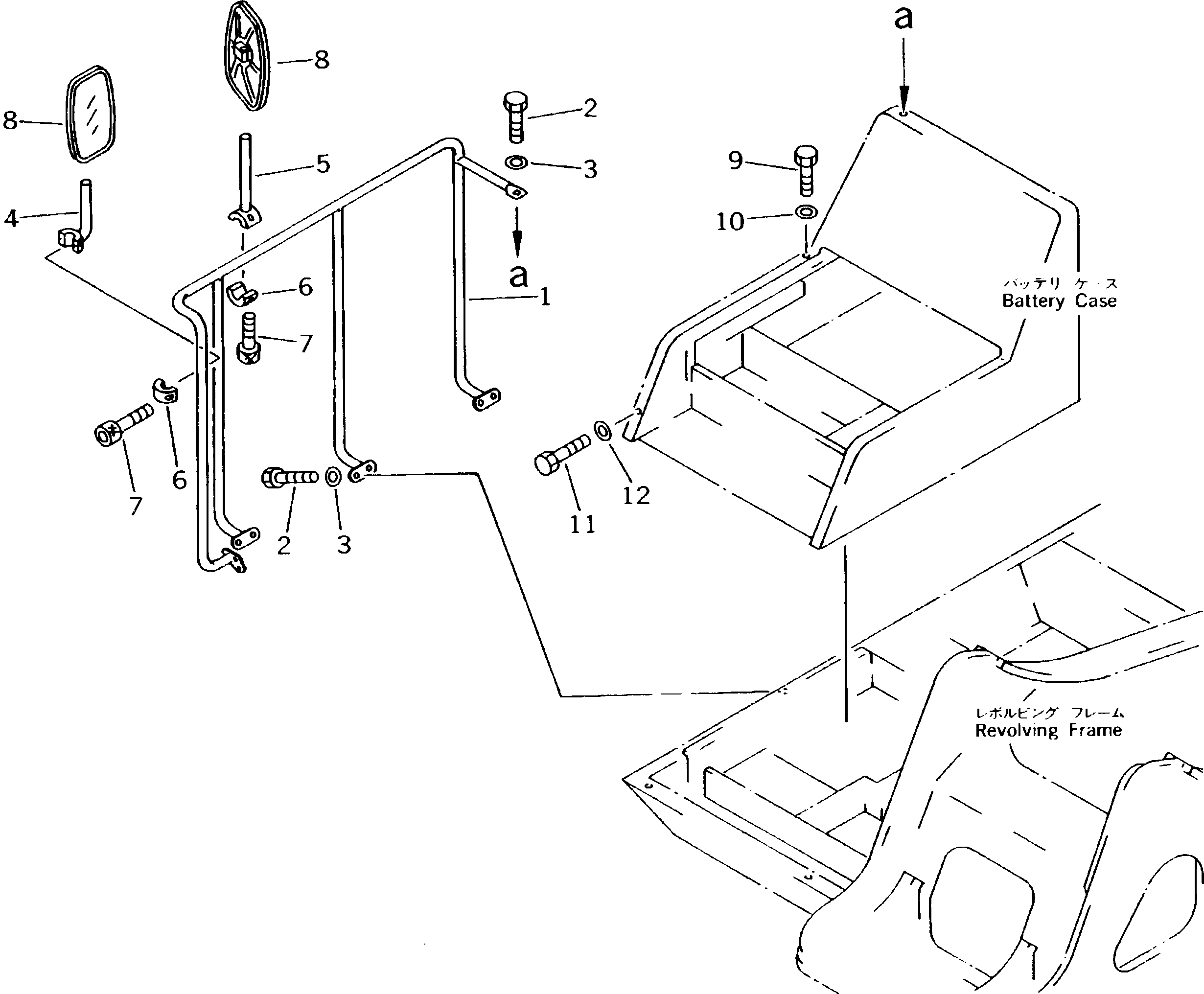 Komatsu parts book diagram for PC300LC-5K S/N K20001-UP: REAR VIEW MIRROR ? R.H. (SCANDINAVIAN SPEC.) (TBG SPEC.)