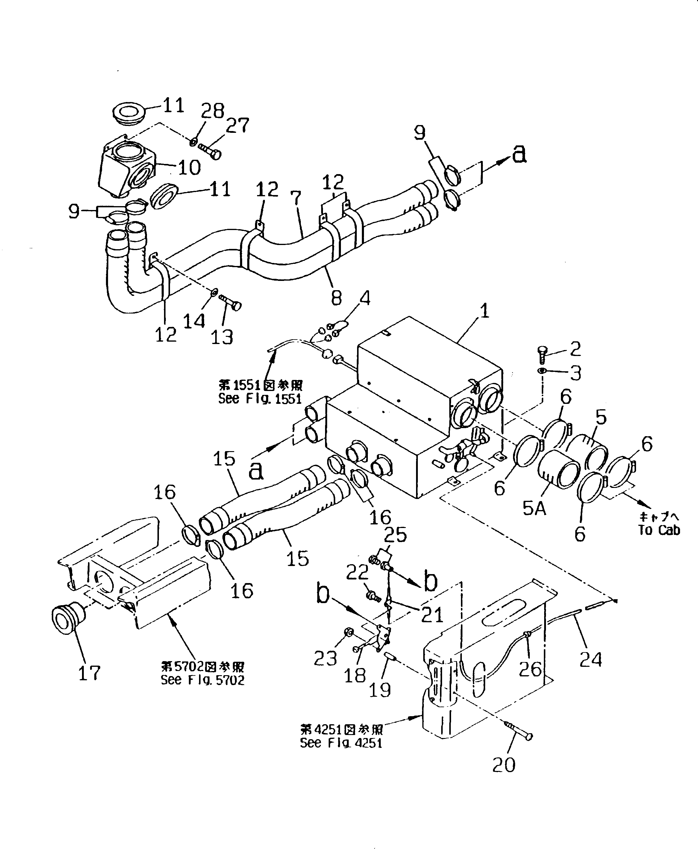 Komatsu parts book diagram for PC300LC-5K S/N K20001-UP: CAR HEATER AND PIPING (AIR) (LARGE CAPACITY TYPE)