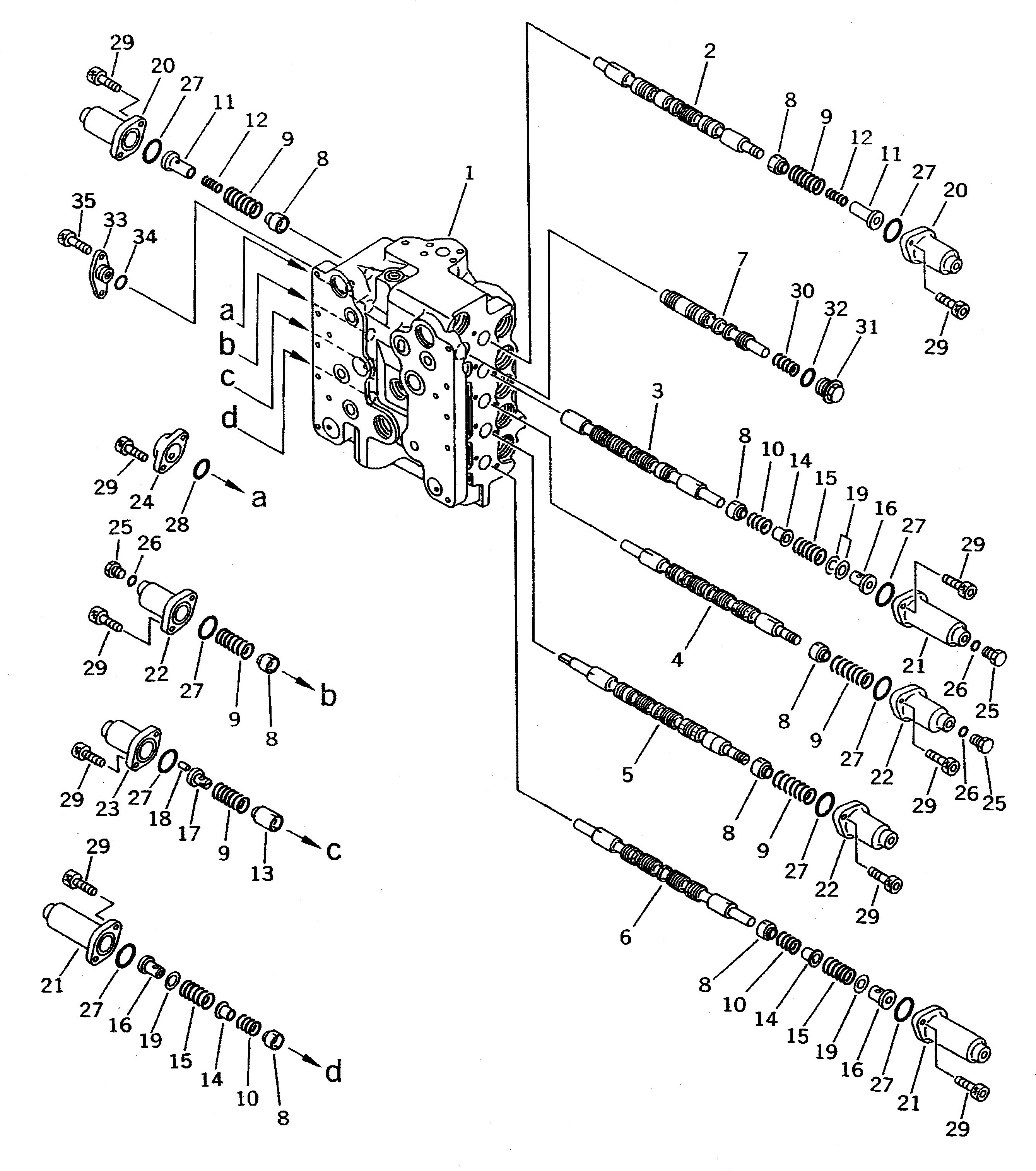 Komatsu parts book diagram for PC300LC-5K S/N K20001-UP: CONTROL VALVE (2/7)