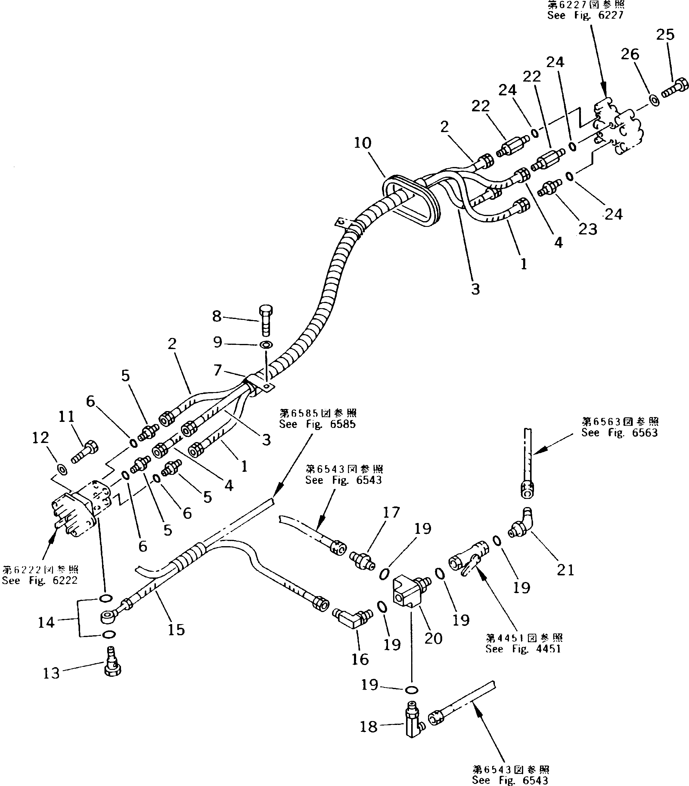 Komatsu parts book diagram for PC300LC-5K S/N K20001-UP: PPC VALVE PIPING (TRAVEL PPC VALVE TO/FROM SHUTTLE VALVE)