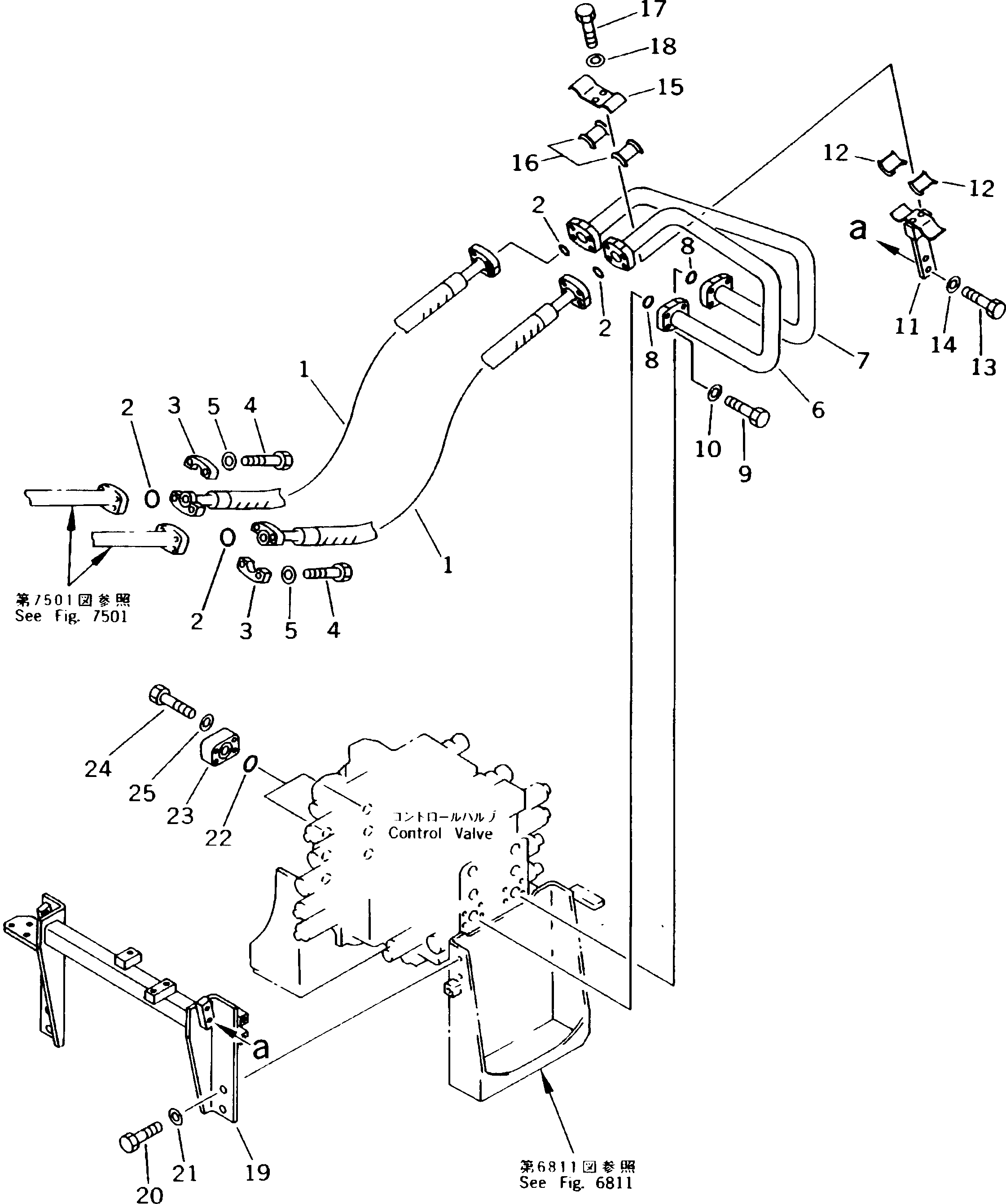 Komatsu parts book diagram for PC300LC-5K S/N K20001-UP: BUCKET CYLINDER PIPING (CHASSIS SIDE)