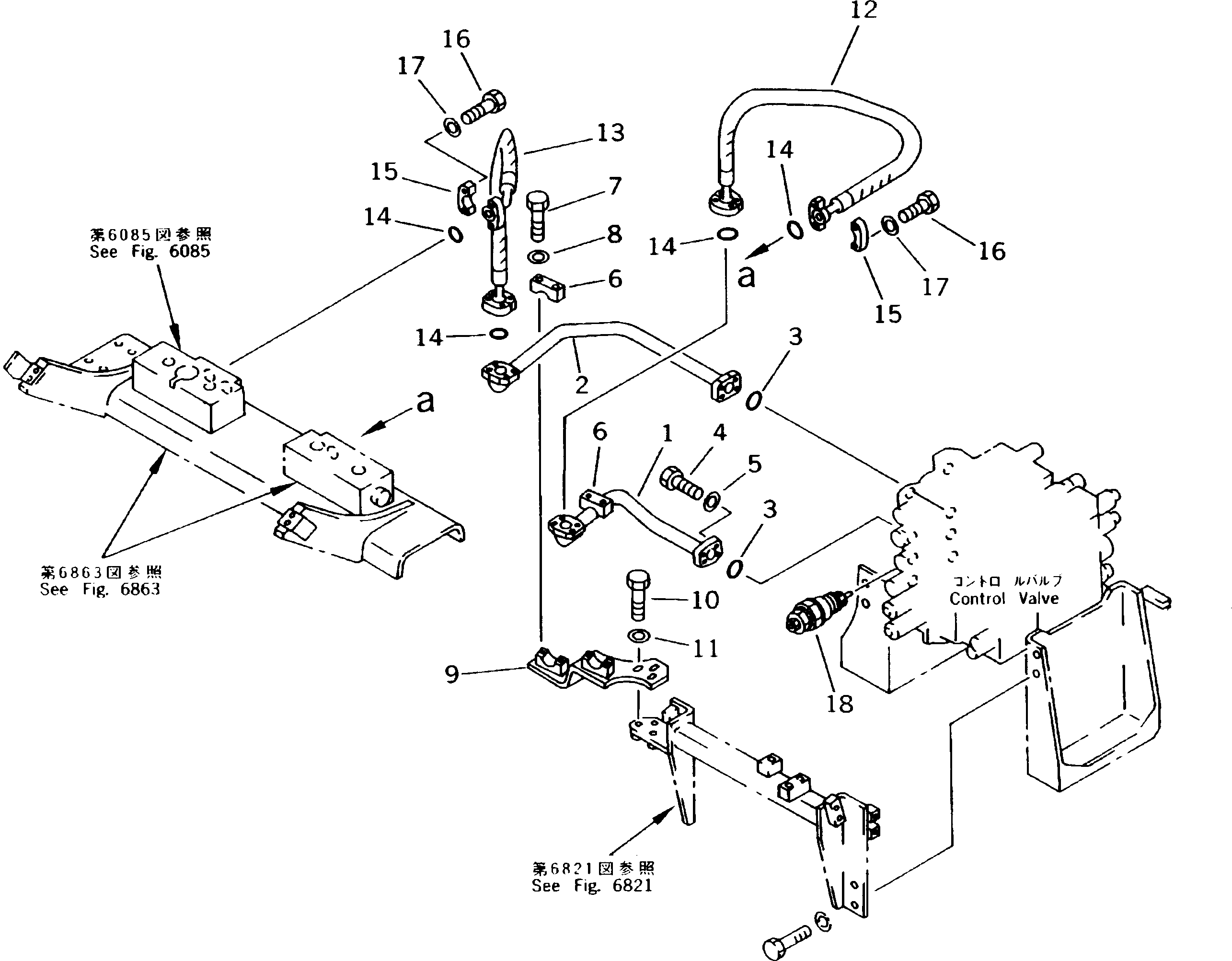 Komatsu parts book diagram for PC300LC-5K S/N K20001-UP: ADDITIONAL PIPING (CHASSIS SIDE) (CONTROL VALVE TO/FROM BLOCK)