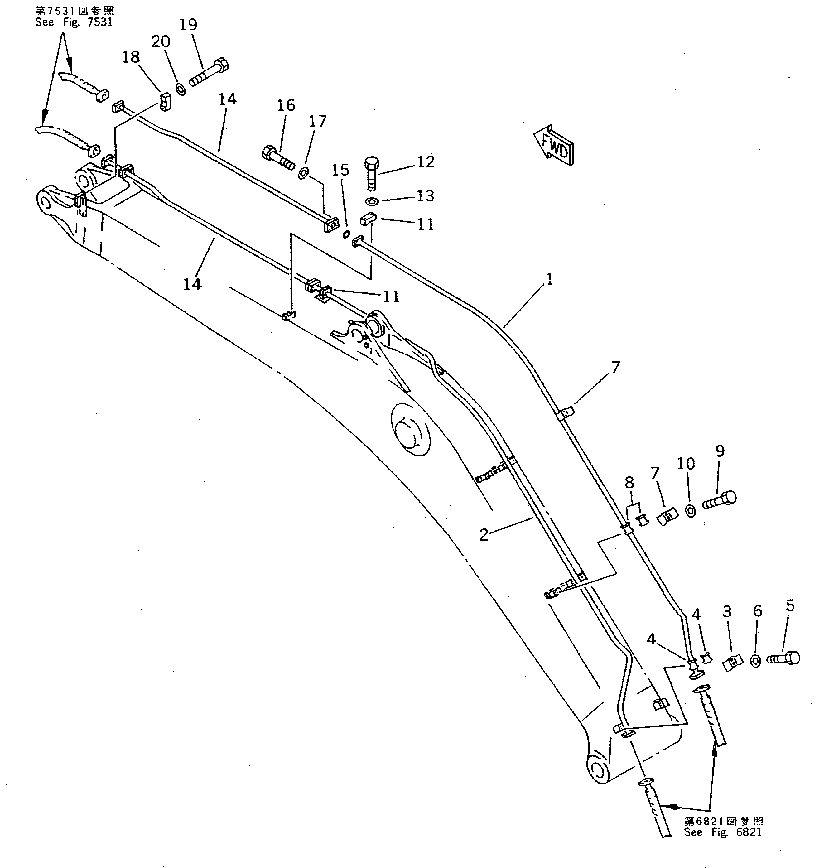 Komatsu parts book diagram for PC300LC-5K S/N K20001-UP: BUCKET CYLINDER PIPING (ATTACHMENT SIDE) (BOOM SIDE)