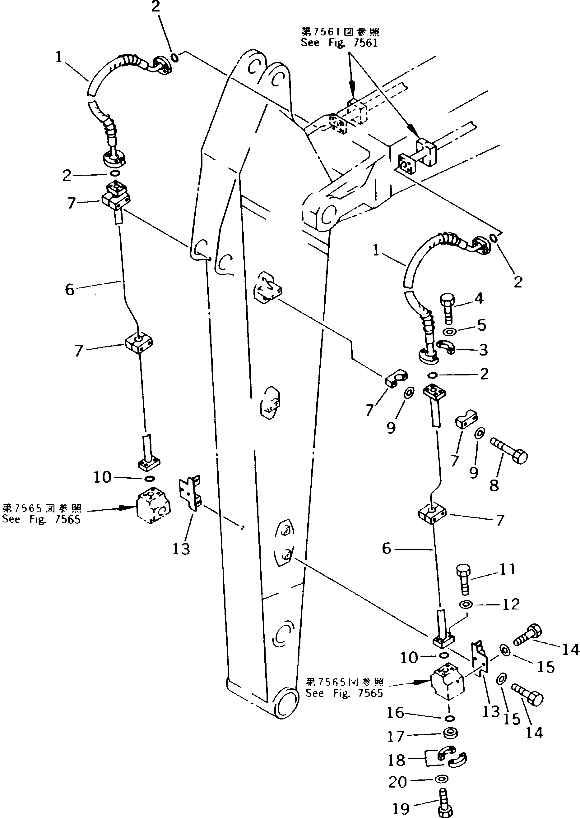 Komatsu parts book diagram for PC300LC-5K S/N K20001-UP: ADDITIONAL PIPING (ATTACHMENT SIDE) (3.2M ARM)