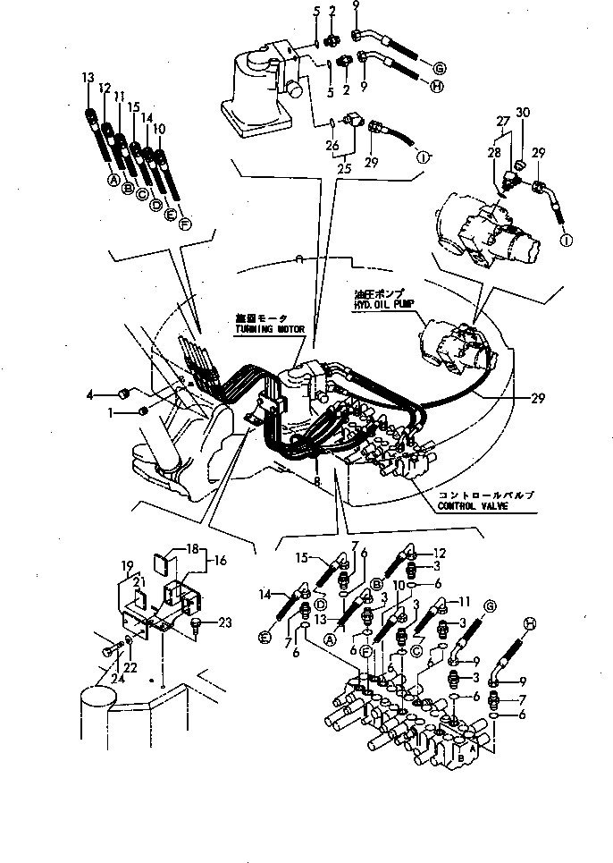 Excavators Komatsu / PC30FR-1 S/N 10001-UP(pc30fr-r) / HYDRAULIC PIPING (VALVE TO TURNING MOTOR ?BOOM)(#11001-)(150130 : 6502-56A)