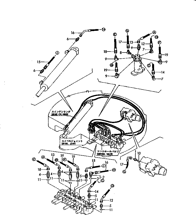 Excavators Komatsu / PC30FR-1 S/N 10001-UP(pc30fr-r) / HYDRAULIC PIPING (VALVE TO SWIVEL JOINT ? SWING CYLINDER)(#10001-11000)(150140 : 6503-57)