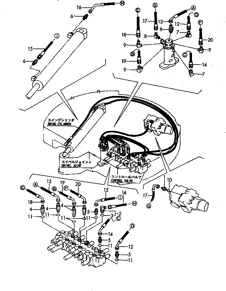 Excavators Komatsu / PC30FR-1 S/N 10001-UP(pc30fr-r) / HYDRAULIC PIPING (VALVE TO SWIVEL JOINT ? SWING CYLINDER)(#11001-)(150150 : 6503-57A)