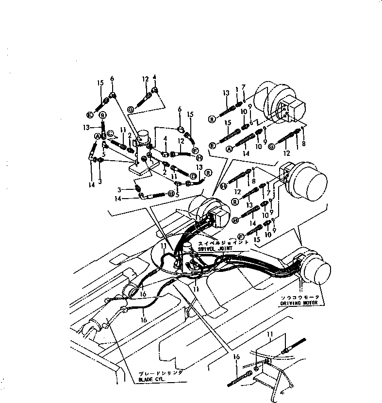 Excavators Komatsu / PC30FR-1 S/N 10001-UP(pc30fr-r) / HYDRAULIC PIPING (TRAVEL MOTOR AND BLADE CYLINDER LINE)(150170 : 6511-60)