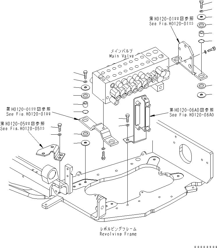 Excavators Komatsu / PC30MR-2 S/N 20001-UP (Canopy Spec.)(pc30mr0c) / MAIN VALVE (MOUNTING PARTS)(150120 : H0120-08A0)