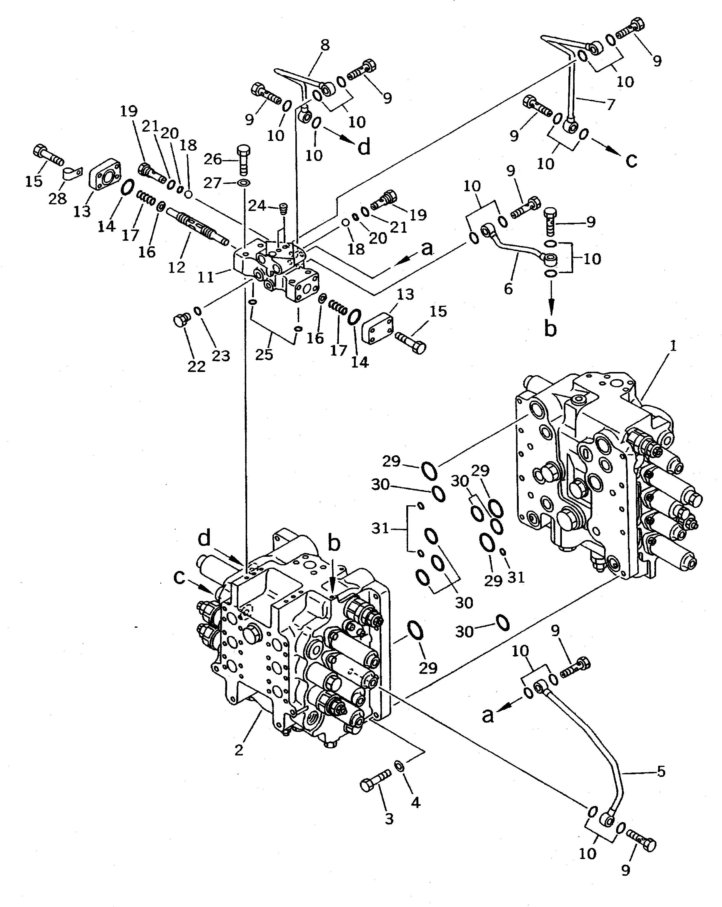 Komatsu parts book diagram for PC310LC-5 S/N 10001-UP: CONTROL VALVE (1/7)