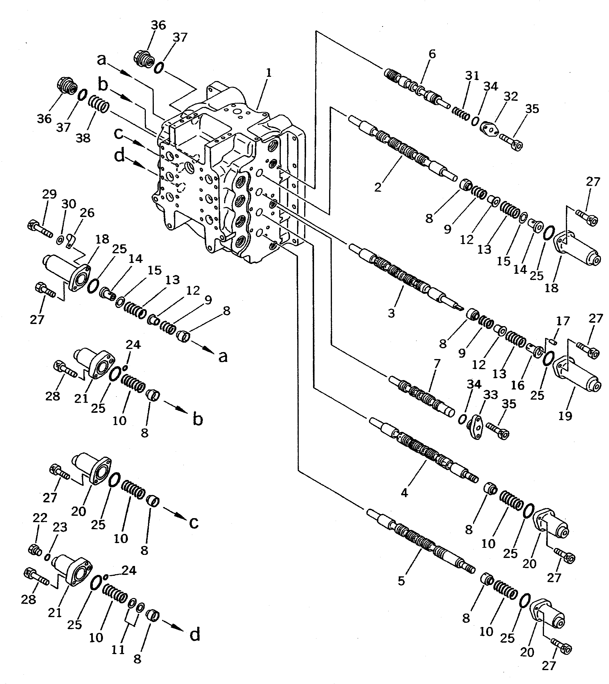 Komatsu parts book diagram for PC310LC-5 S/N 10001-UP: CONTROL VALVE (4/7)
