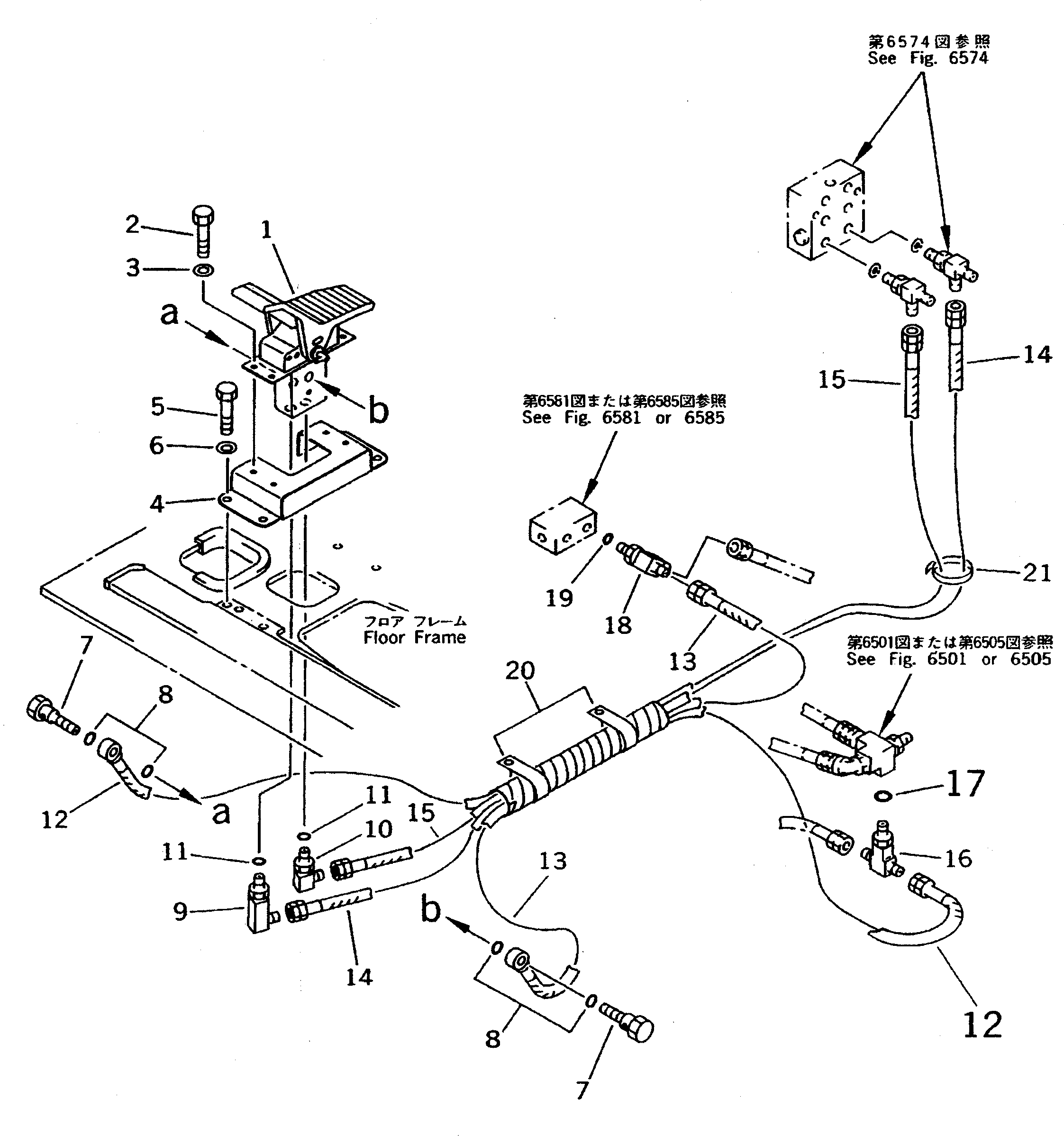 Komatsu parts book diagram for PC310LC-5 S/N 10001-UP: PILOT PIPING (PEDAL TO/FROM SHUTTLE VALVE)(FOR ADDITIONAL PIPING)
