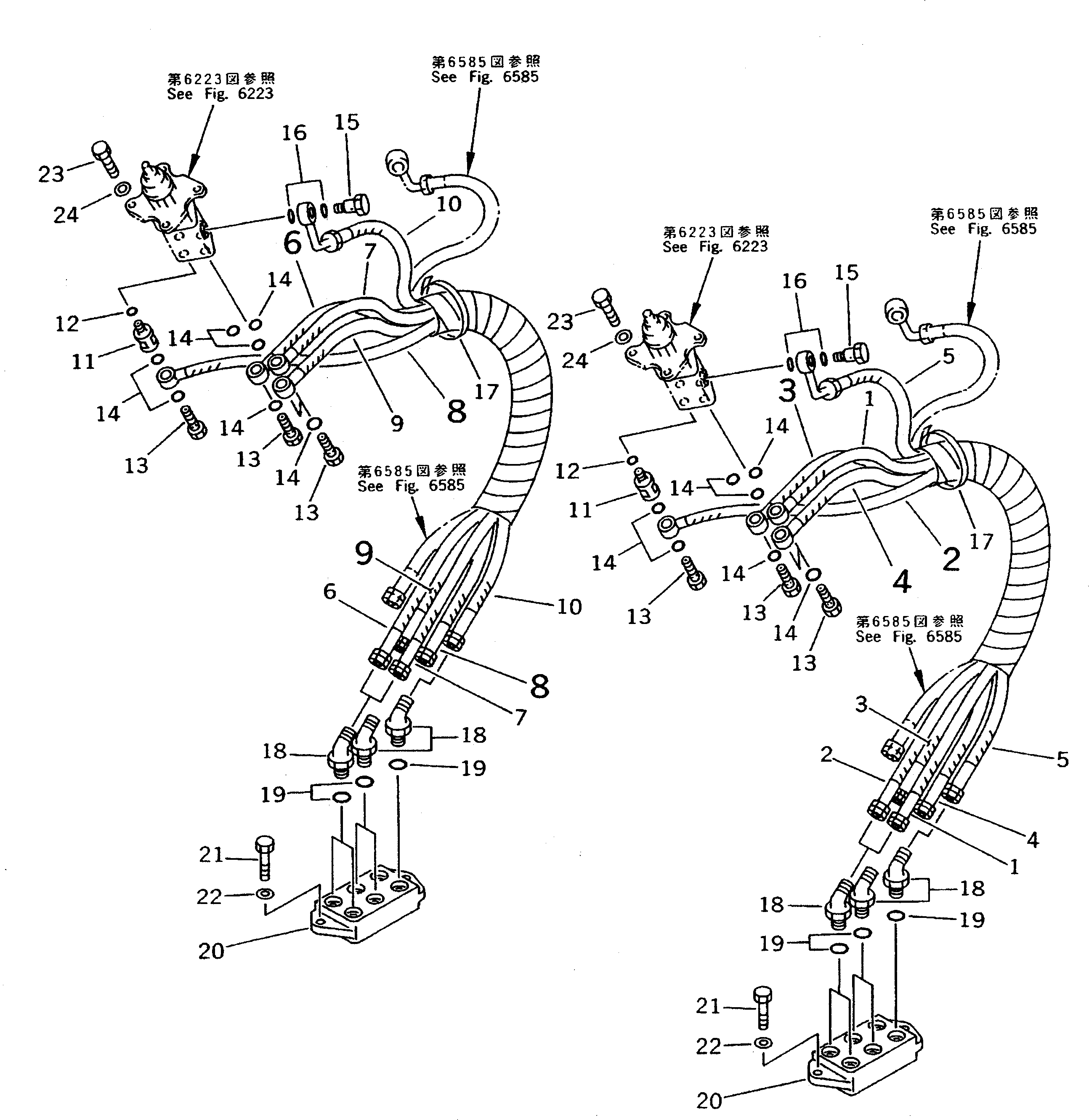 Komatsu parts book diagram for PC310LC-5 S/N 10001-UP: P.P.C. VALVE PIPING (PPC VALVE TO/FROM BLOCK)(FOR WRIST CONTROL)