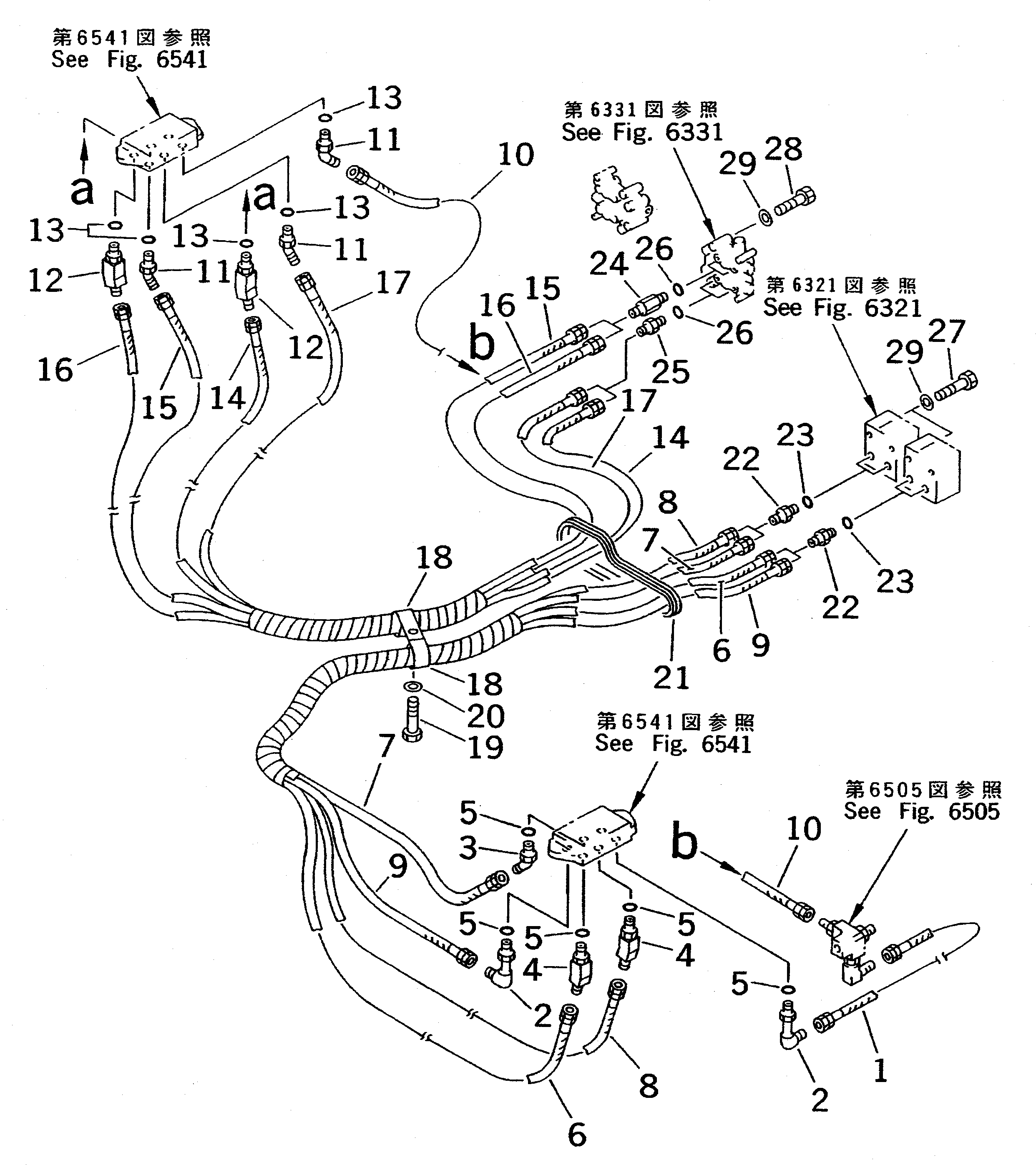 Komatsu parts book diagram for PC310LC-5 S/N 10001-UP: P.P.C. VALVE PIPING (BLOCK TO/FROM SHUTTLE VALVE) (FOR WRIST     CONTROL) (JIS PATTERN)(#10826-)