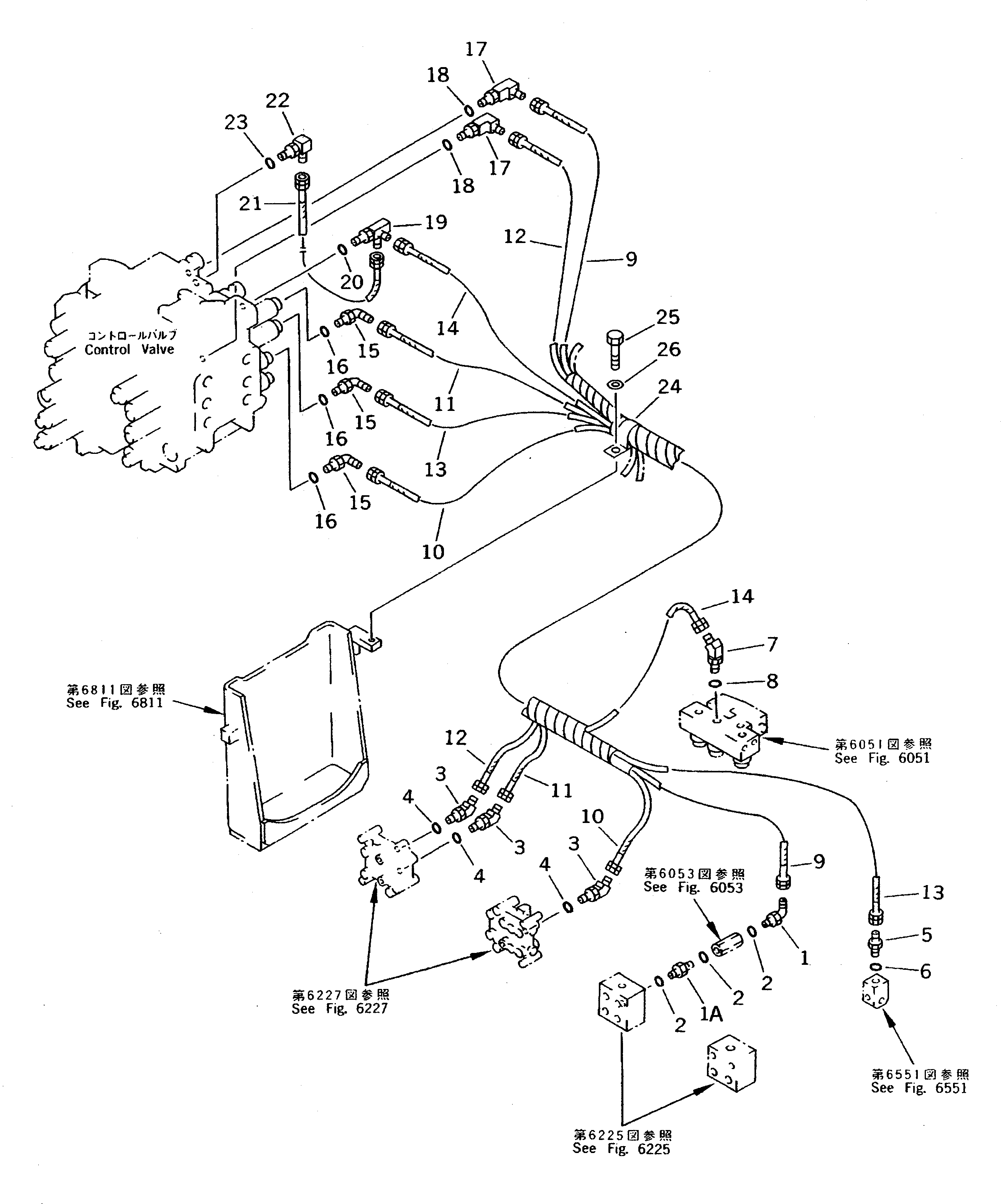 Komatsu parts book diagram for PC310LC-5 S/N 10001-UP: P.P.C. VALVE PIPING (SHUTTLE VALVE TO/FROM CONTROL VALVE REAR    SIDE)