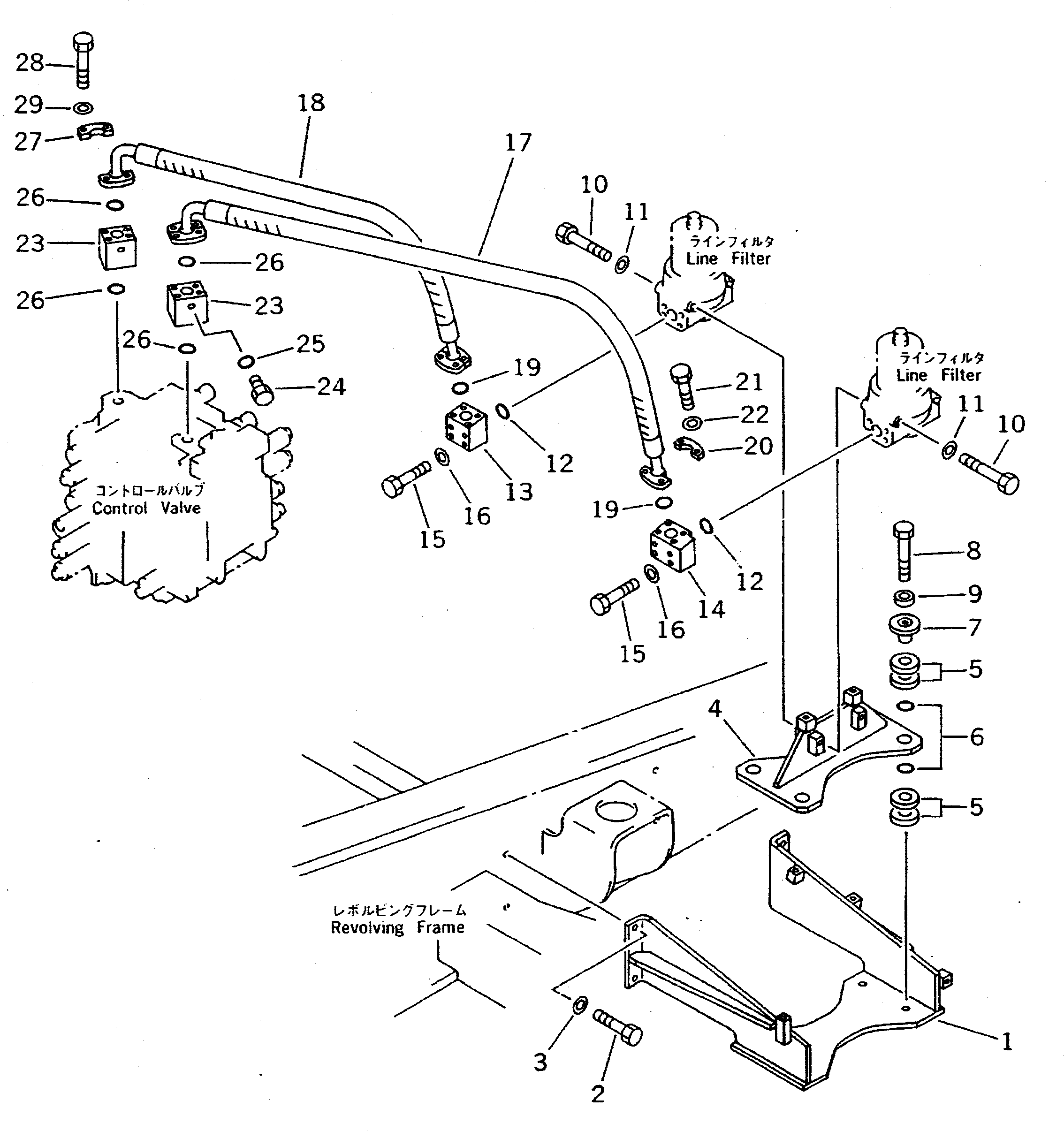 Komatsu parts book diagram for PC310LC-5 S/N 10001-UP: LINE FILTER TO CONTROL VALVE PIPING