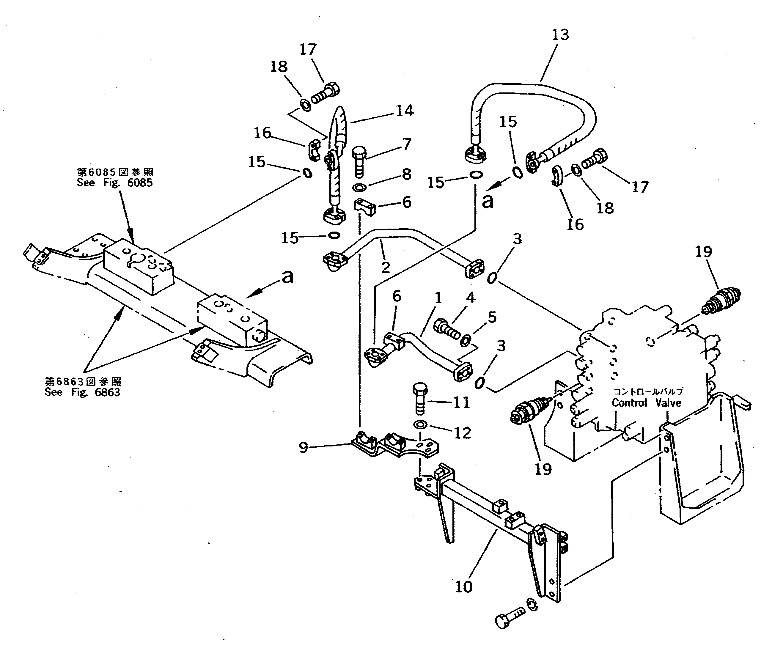 Komatsu parts book diagram for PC310LC-5 S/N 10001-UP: ADDITIONAL PIPING (CHASSIS SIDE) (CONTROL VALVE TO/FROM BLOCK)