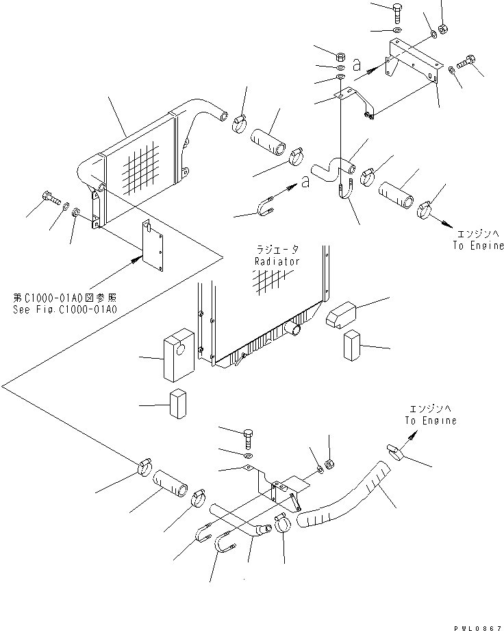 Komatsu parts book diagram for PC350-6 S/N 10001-UP: COOLING (AFTER COOLER AND AIR COOLER) (SAE)(#12194-12781)