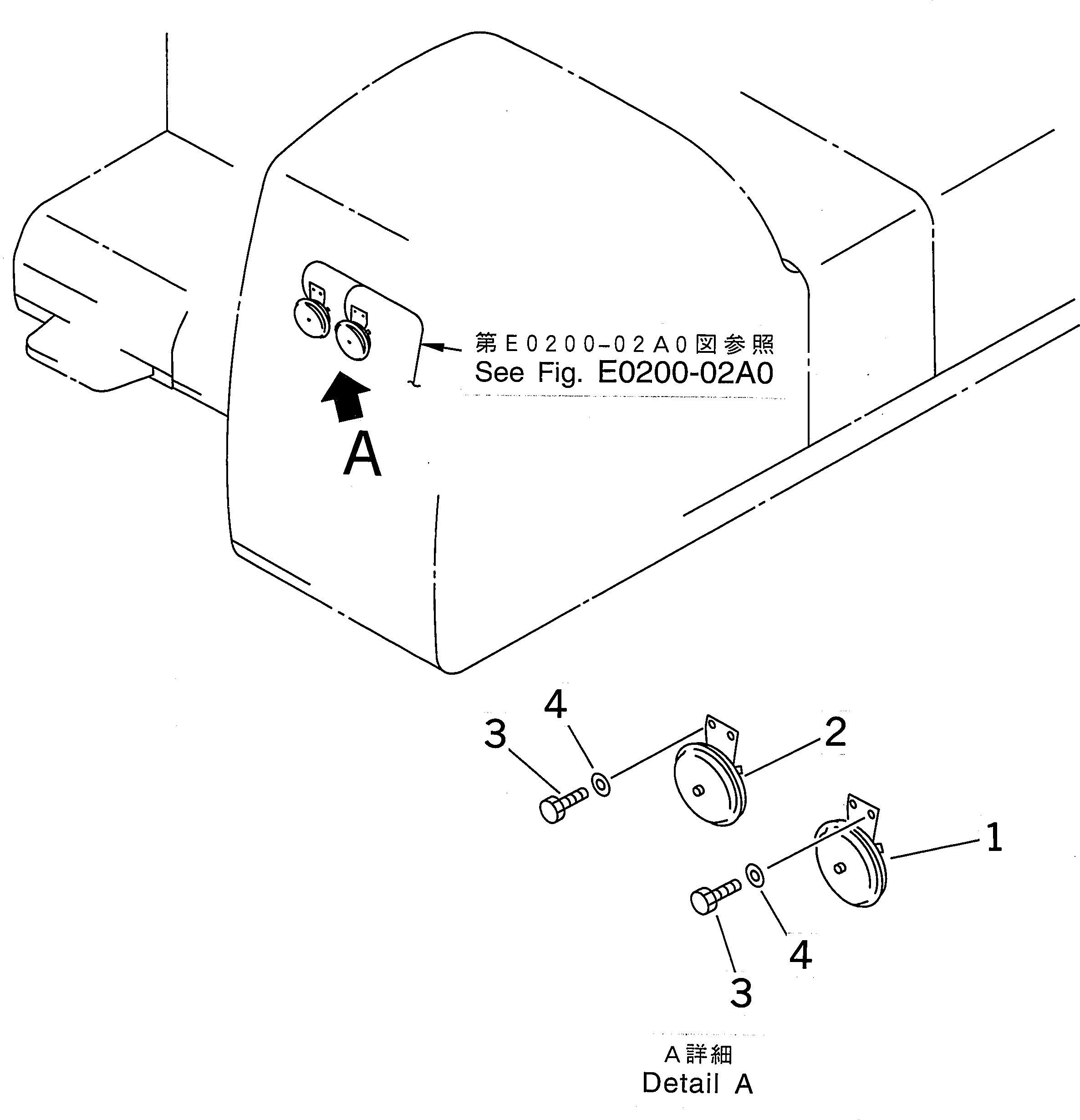 Komatsu parts book diagram for PC350-6 S/N 10001-UP: HORN