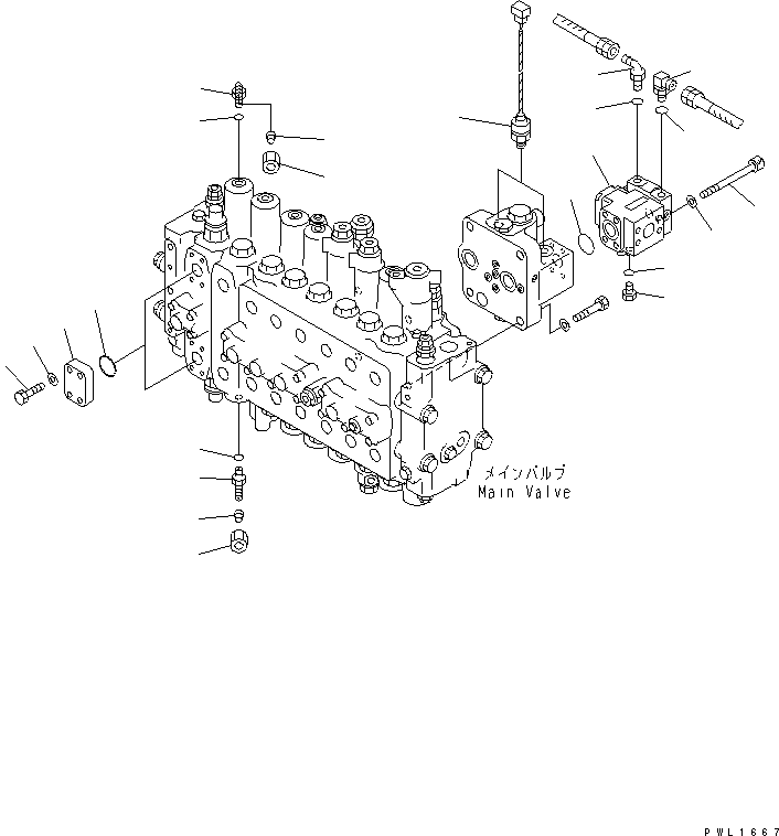 Komatsu parts book diagram for PC350-6 S/N 10001-UP: MAIN VALVE (SENSOR) (1 ACTUATOR) (ATTACHMENT LINE LESS)(#12001-)