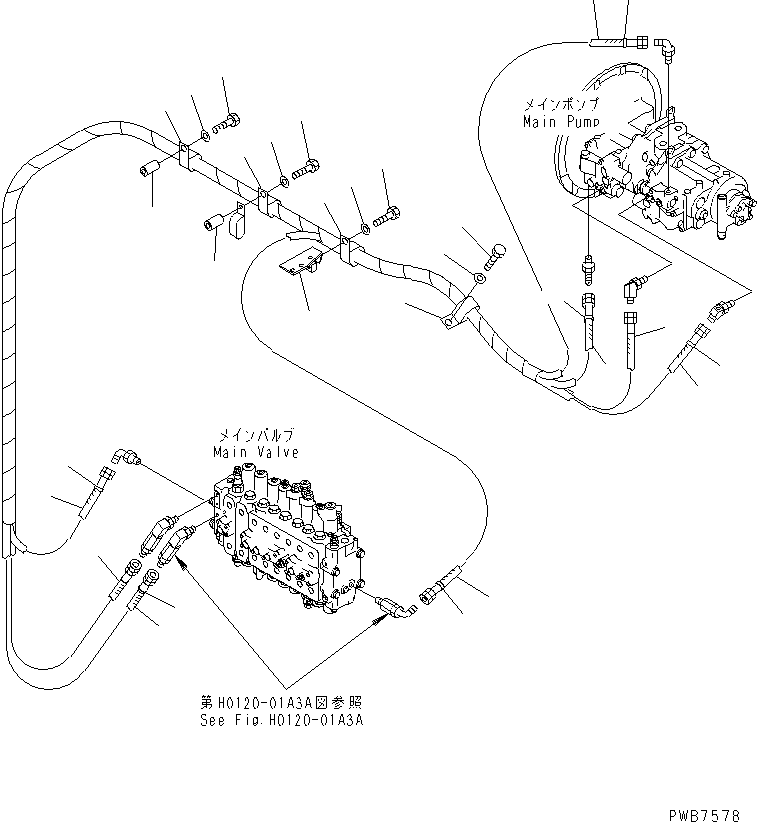 Komatsu parts book diagram for PC350-6 S/N 10001-UP: LS LINE (PUMP TO VALVE)(#12001-)