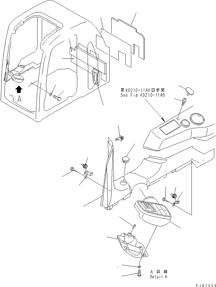 Komatsu parts book diagram for PC350-6 S/N 10001-UP: OPERATOR'S CAB (PANEL COVER AND MONITOR SYSTEM) (WITH AIR        CONDITIONER)(#12001-)