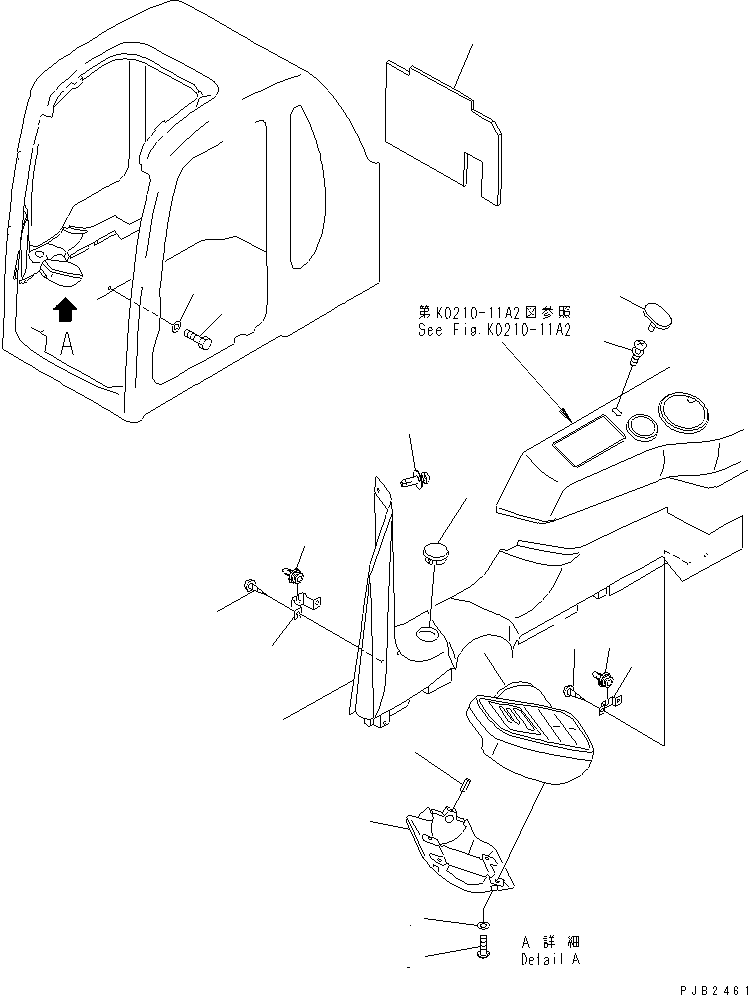 Komatsu parts book diagram for PC350-6 S/N 10001-UP: OPERATOR'S CAB (PANEL COVER AND MONITOR SYSTEM) (WITH HEATER)(#10001-11999)