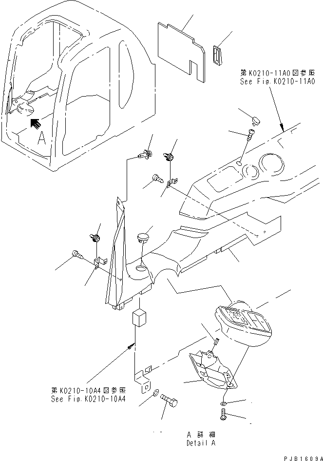 Komatsu parts book diagram for PC350-6 S/N 10001-UP: OPERATOR'S CAB (PANEL COVER AND MONITOR SYSTEM) (WITH AIR        CONDITIONER)(#10001-11999)