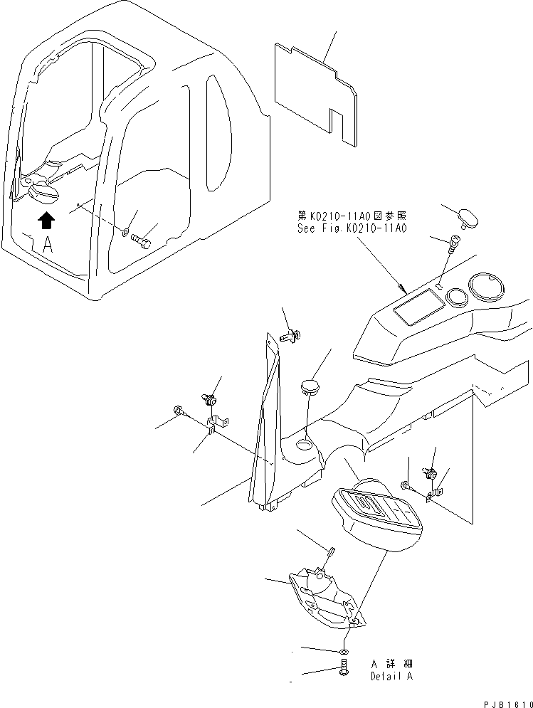 Komatsu parts book diagram for PC350-6 S/N 10001-UP: OPERATOR'S CAB (PANEL COVER AND MONITOR SYSTEM)(#10001-11999)