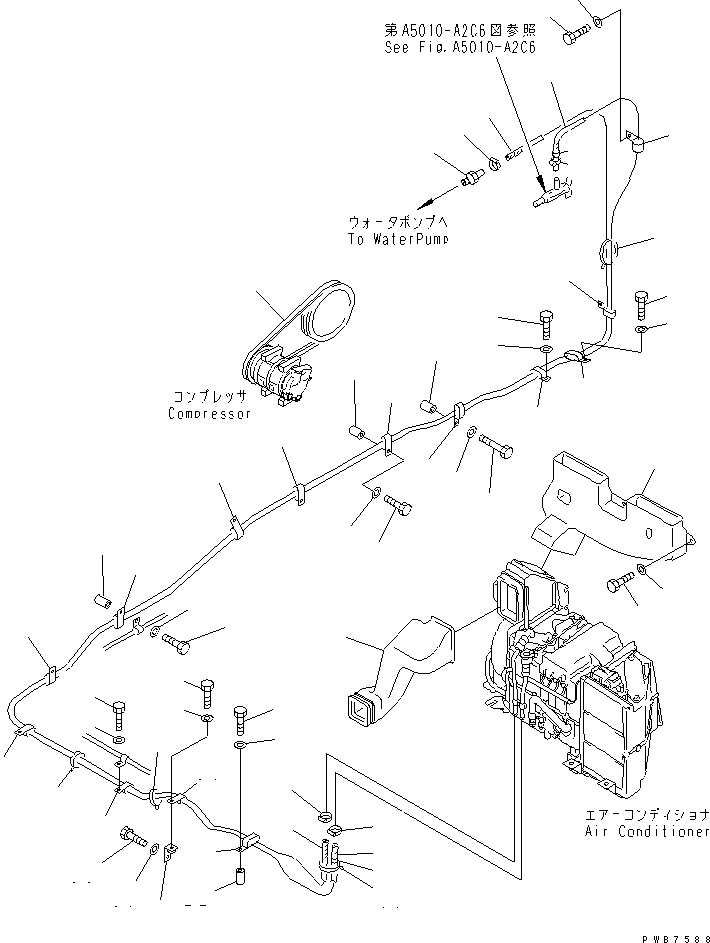 Komatsu parts book diagram for PC350-6 S/N 10001-UP: AIR CONDITIONER (HEATING LINES AND DUCT)(#12001-)