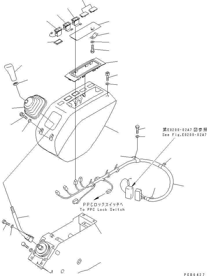 Komatsu parts book diagram for PC350-6 S/N 10001-UP: FLOOR FRAME (LEFT STAND) (LEVER L.H. AND HARNESS)(#10338-10800)