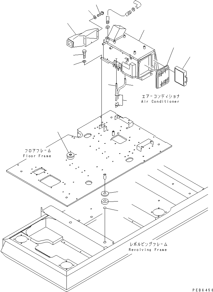 Komatsu parts book diagram for PC350-6 S/N 10001-UP: FLOOR FRAME (AIR CONDITIONER AND CUSHION)(#10338-11999)