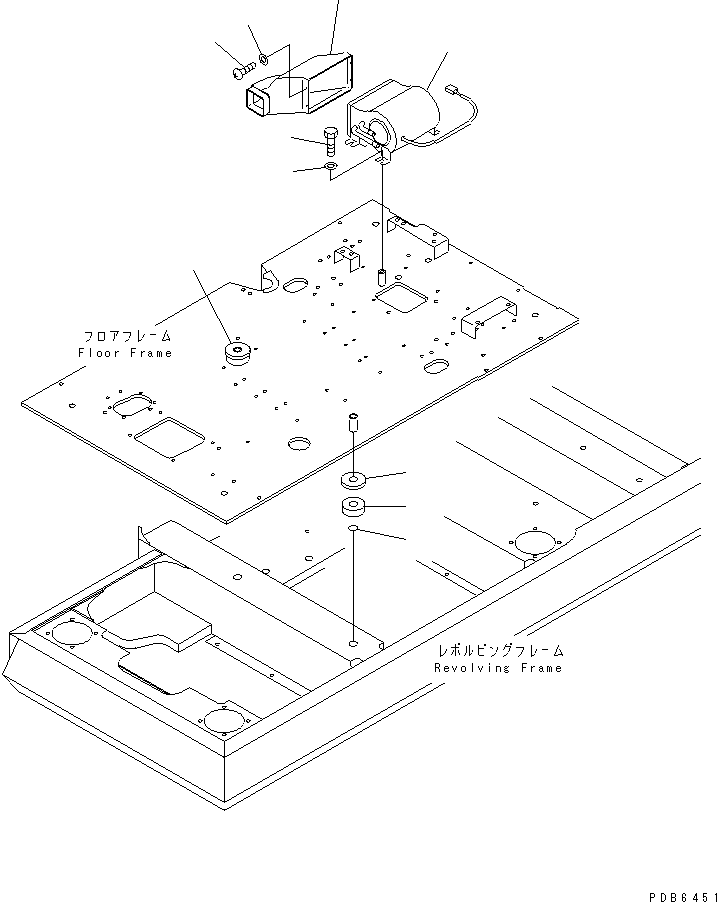 Komatsu parts book diagram for PC350-6 S/N 10001-UP: FLOOR FRAME (HEATER AND CUSHION)(#10338-)