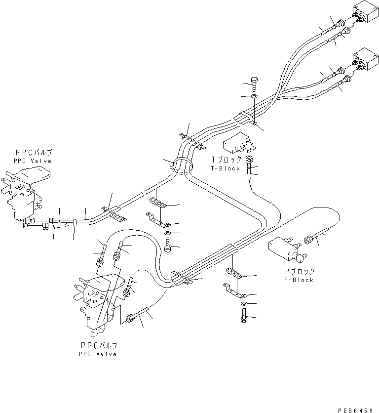 Komatsu parts book diagram for PC350-6 S/N 10001-UP: FLOOR FRAME (ATTACHMENT PPC LINE) (PPC) (2 ACTUATOR)(#10338-10800)