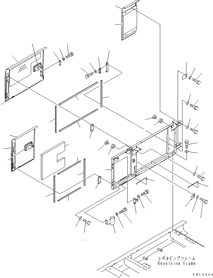 Komatsu parts book diagram for PC350-6 S/N 10001-UP: RIGHT SIDE DOOR (MACHINE CAB) (WITH HOLE)(#12001-12283)