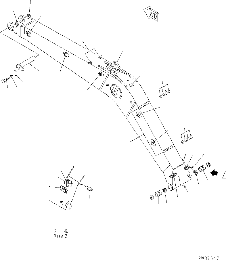 Komatsu parts book diagram for PC350-6 S/N 10001-UP: BOOM (BOOM AND TOP PIN) (FOR ADDITIONAL PIPING)(#12001-)