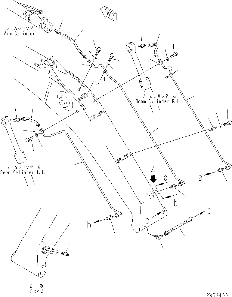 Komatsu parts book diagram for PC350-6 S/N 10001-UP: BOOM (LUBRICATING LINE)(#12001-)