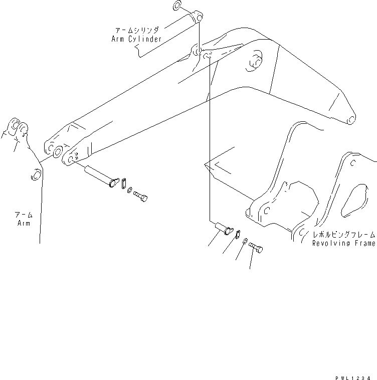Komatsu parts book diagram for PC350-6 S/N 10001-UP: BOOM LESS (CYLINDER PIN)