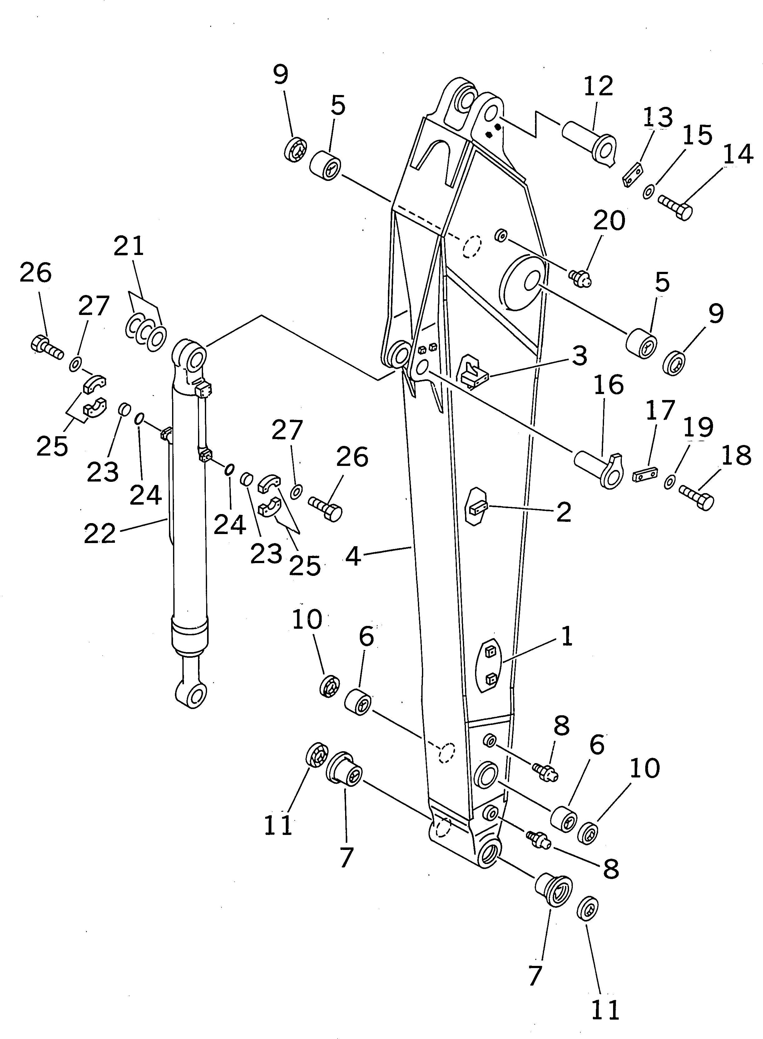 Komatsu parts book diagram for PC350-6 S/N 10001-UP: ARM (3.2M) (ARM AND BUCKET CYLINDER) (FOR ADDITIONAL PIPING)     (FOR COMPONENT)