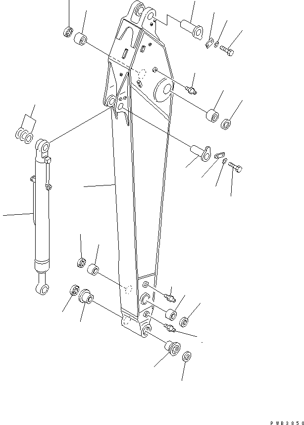 Komatsu parts book diagram for PC350-6 S/N 10001-UP: ARM (3.2M) (HEAVY DUTY) (ARM AND BUCKET CYLINDER) (WITH AUTO     GREASING)