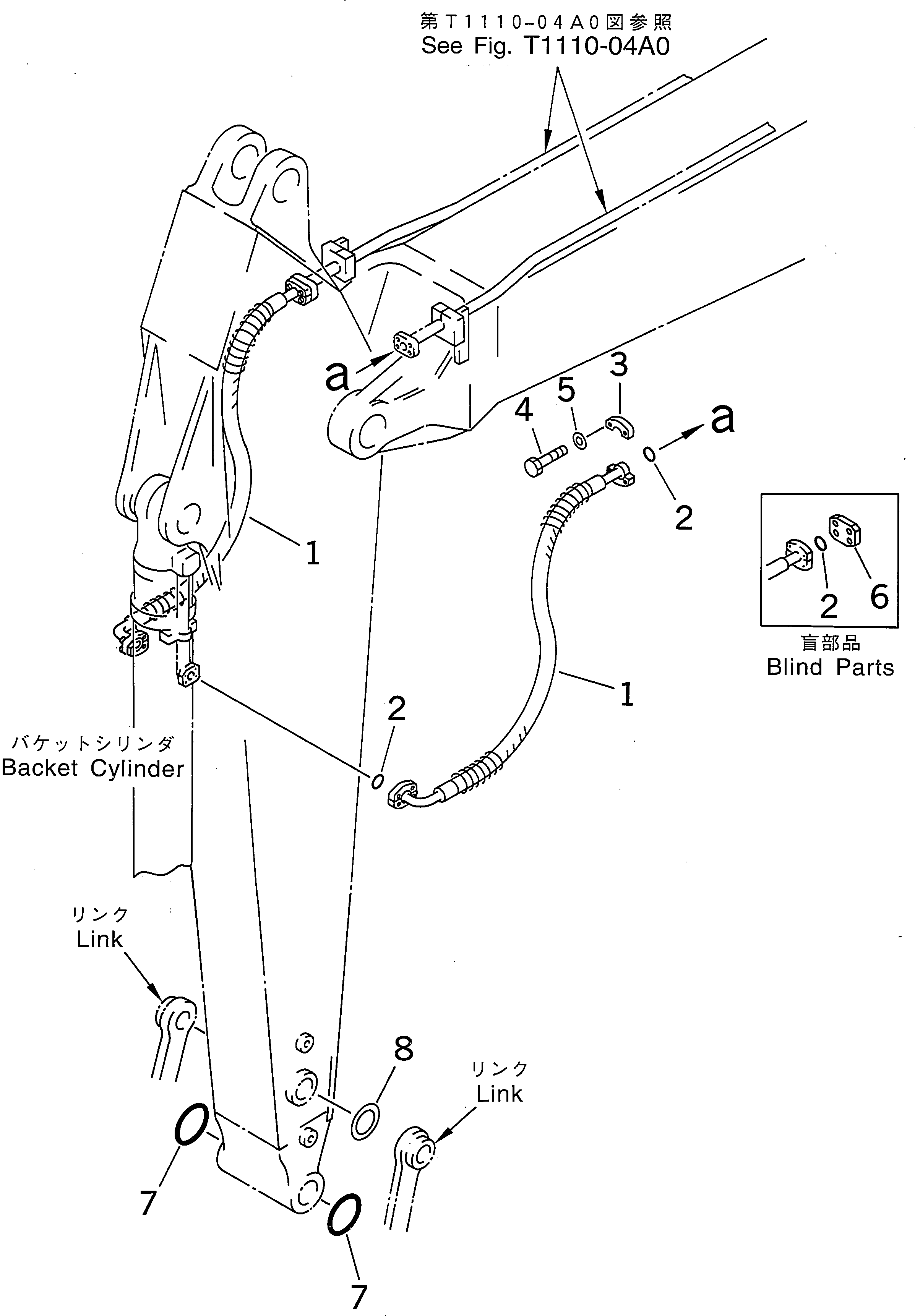 Komatsu parts book diagram for PC350-6 S/N 10001-UP: ARM (3.2M) (BUCKET CYLINDER HOSE AND SPACER)