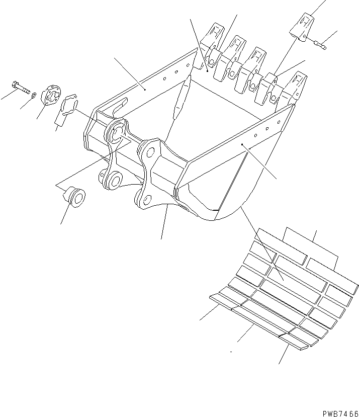 Komatsu parts book diagram for PC350-6 S/N 10001-UP: BUCKET ? 1.2M3 ? 1340MM (HEAVY DUTY) (HORIZONTAL PIN TYPE)         (WITH ADJUSTING)(#12001-)