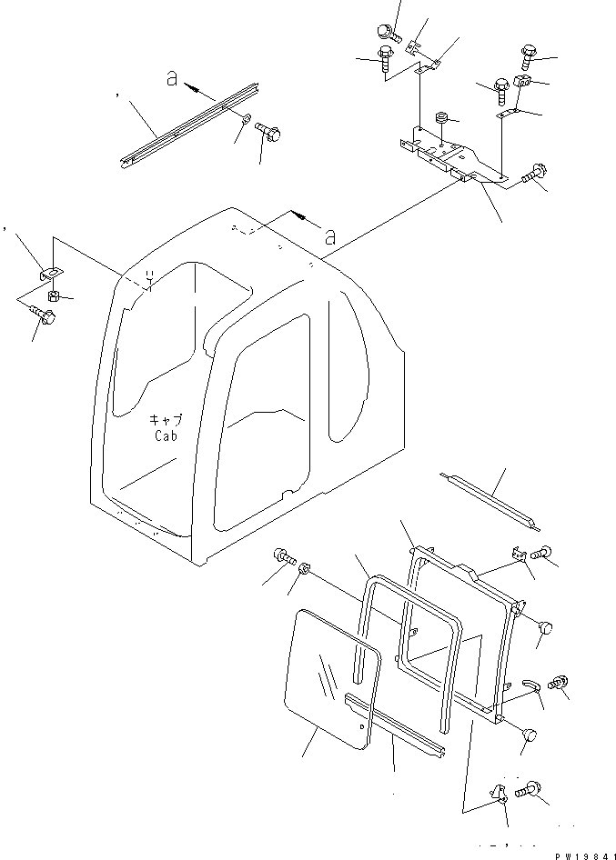 Komatsu parts book diagram for PC350-6 S/N 10001-UP: OPERATOR'S CAB (FRONT WINDOW SASH) (FOR POWER PULL UP WINDOW)