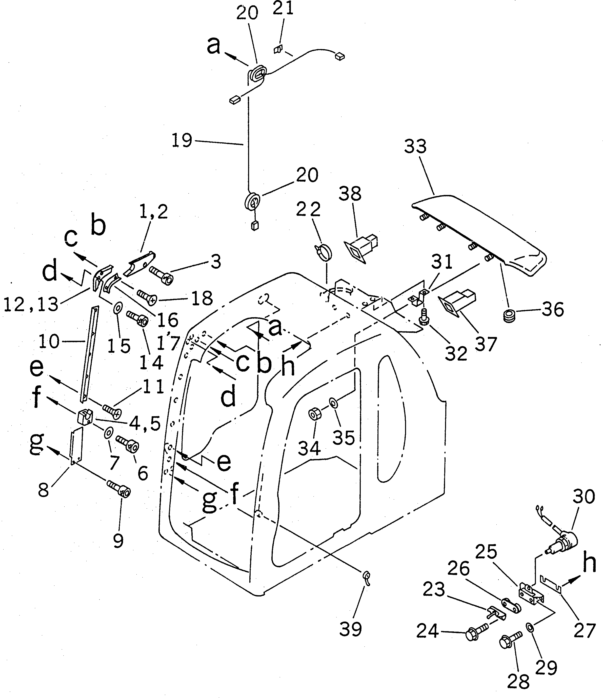 Komatsu parts book diagram for PC350-6 S/N 10001-UP: OPERATOR'S CAB (FRONT SASH) (SWITCH AND COVER) (FOR POWER PULL UPWINDOW)
