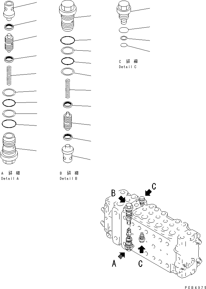 Komatsu parts book diagram for PC350-6 S/N 10001-UP: MAIN VALVE (2-ACTUATOR) (12/15)