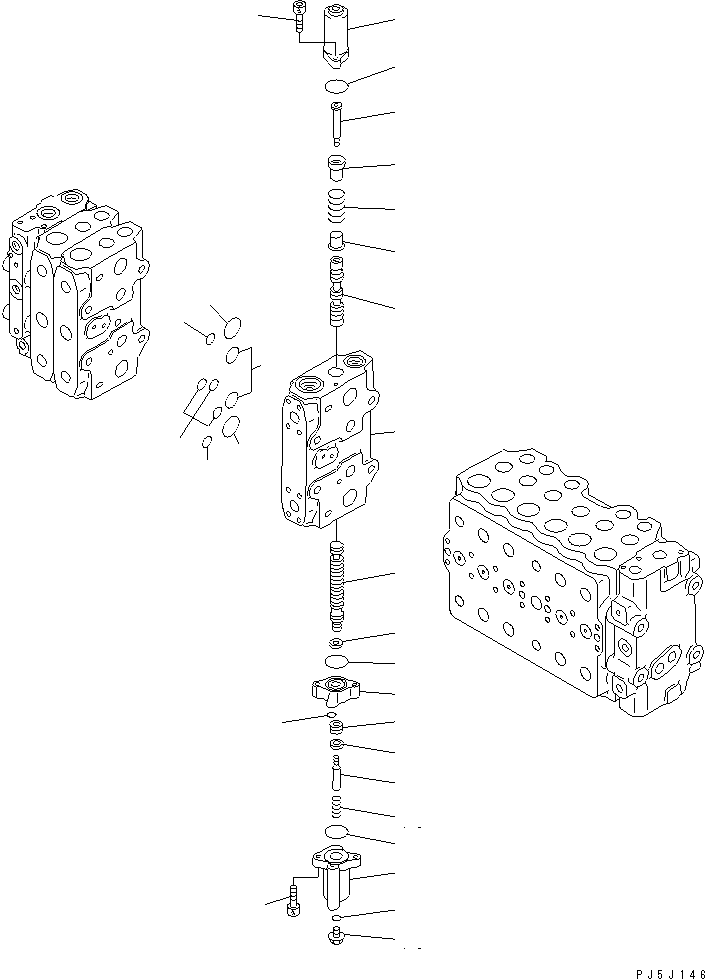 Komatsu parts book diagram for PC350-6 S/N 10001-UP: MAIN VALVE (3-ACTUATOR) (11/17)(#12455-)