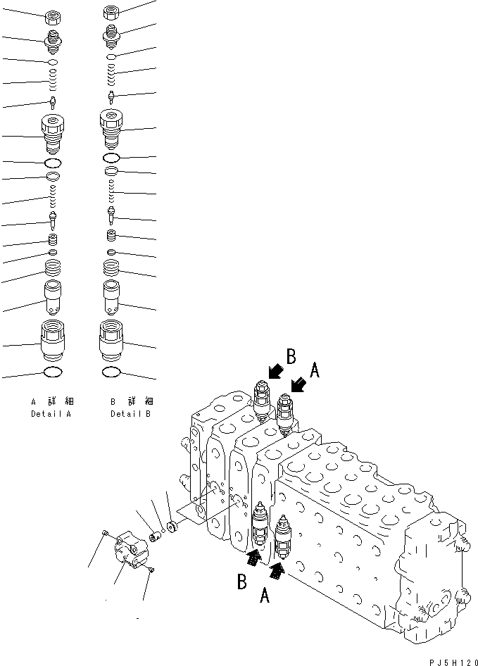 Komatsu parts book diagram for PC350-6 S/N 10001-UP: MAIN VALVE (3-ACTUATOR) (17/17)(#12455-)