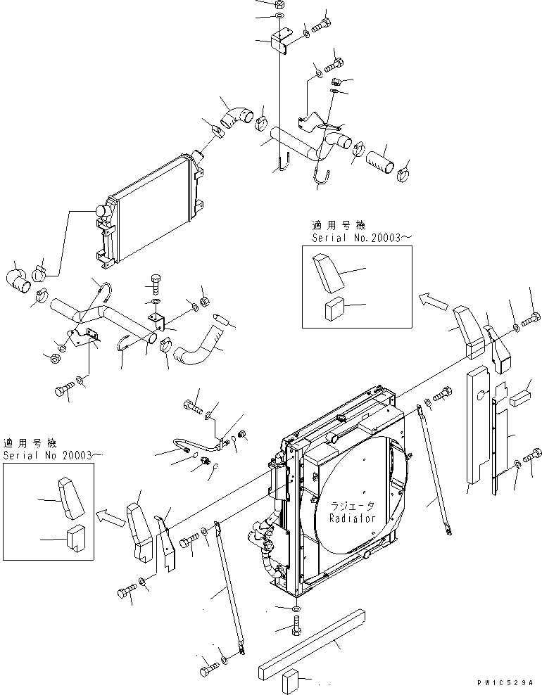 Excavators Komatsu / PC350LC-7-BA S/N 20001-UP(pc350l1r) / COOLING (AFTER COOLER PIPING AND AIR COOLER PIPING)(060050 : C0100-04A0)